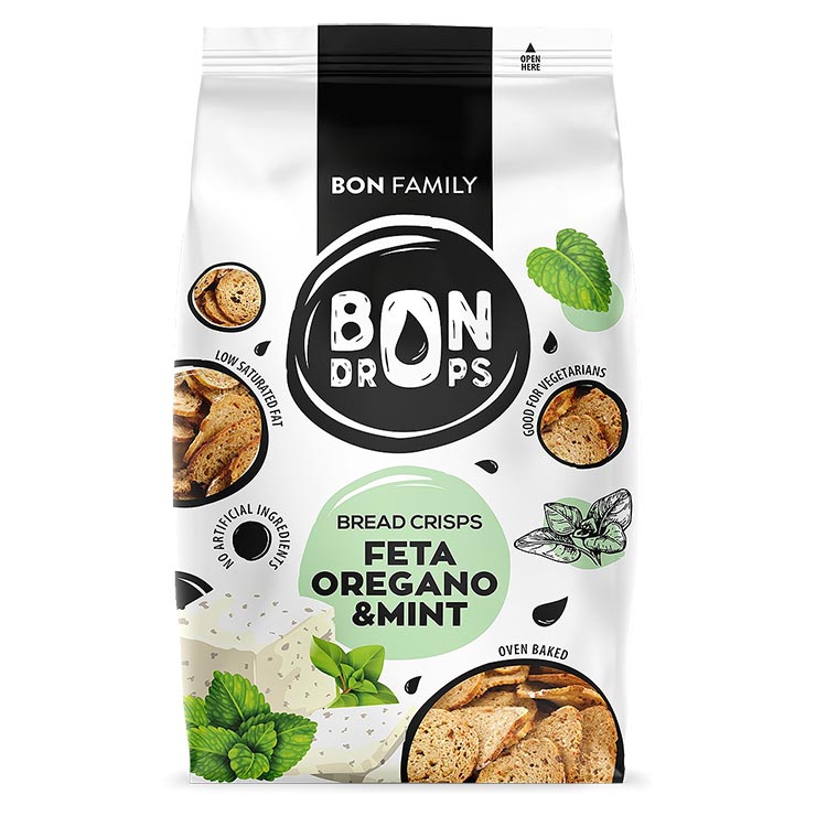 Bon Drops Feta Oregano Bread Crisps with Mint
