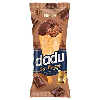 Dadu Chocolate Ice Cream with Hazelnut Glazing and Chopped Almonds in Waffle Cone 150ml