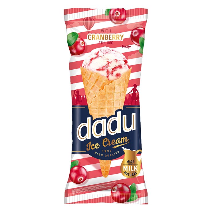 Dadu Cranberry Flavor Ice Cream with Cranberry Filling in A Wafer Cone 200ml