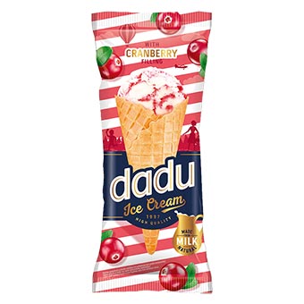 Dadu Cranberry Flavor Ice Cream with Cranberry Filling in A Wafer Cone 200ml