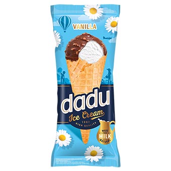 Dadu Vanilla Ice Cream with Milk Chocolate Glazing and Chopped Almonds In Waffle Cone 150ml	