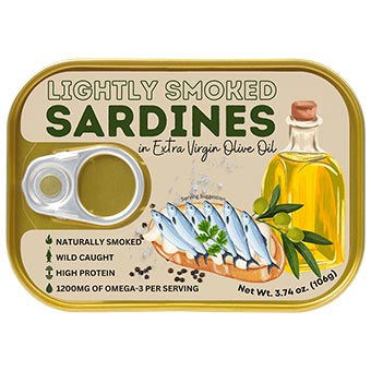 Wild Caught Lightly Smoked Sardines in Extra Virgin Olive Oil (Easy Opener) 106g